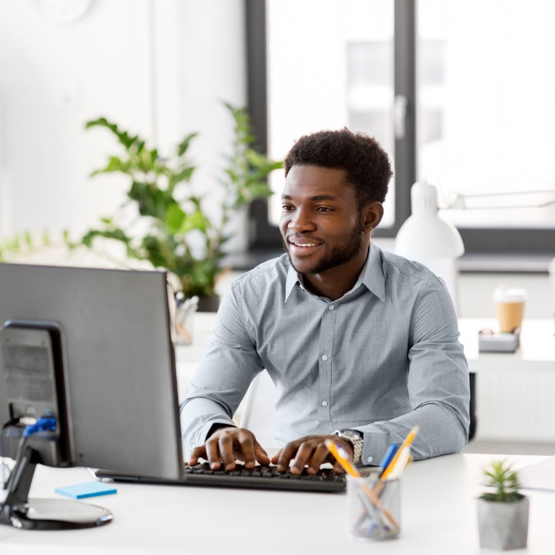 man on computer